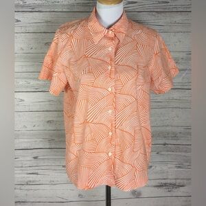 Orvis Women’s Orange White Striped Short Sleeve Button Front Shirt Top